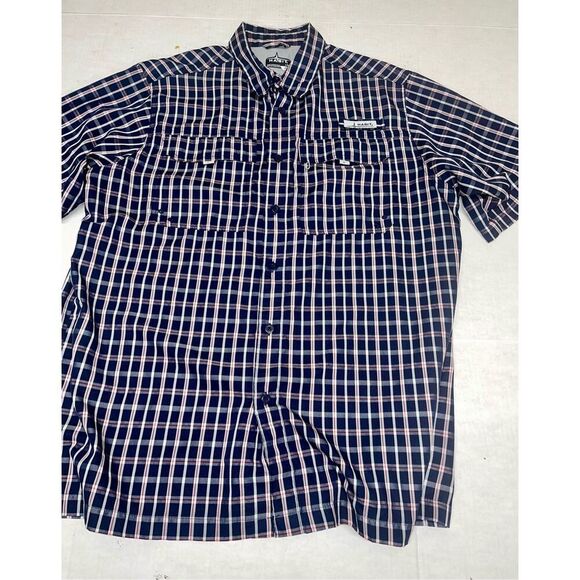Habit Mens Blue Plaid Button‎ Down Shirt Short Sleeve Size L A18 - Picture 1 of 8